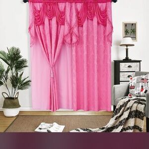 Elegant Pink Lace Curtain Set